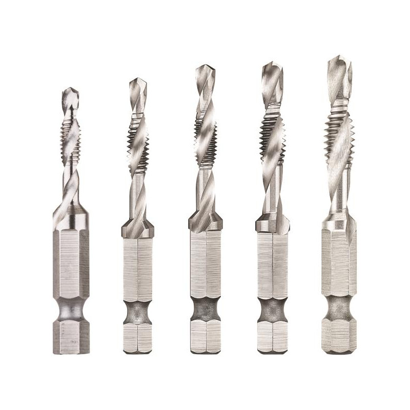 5 Punte attacco 1/4" per forare, maschiare e svasare misure M4-M5-M6-M8-M10