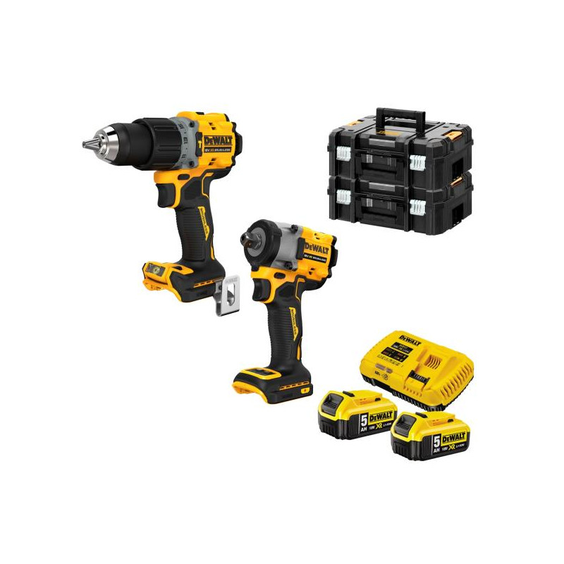 KIT 2 XR 18V Trapano con percussione DCD805 + Avvitatore impulsi 1/2" DCF922 + 2 x 5Ah